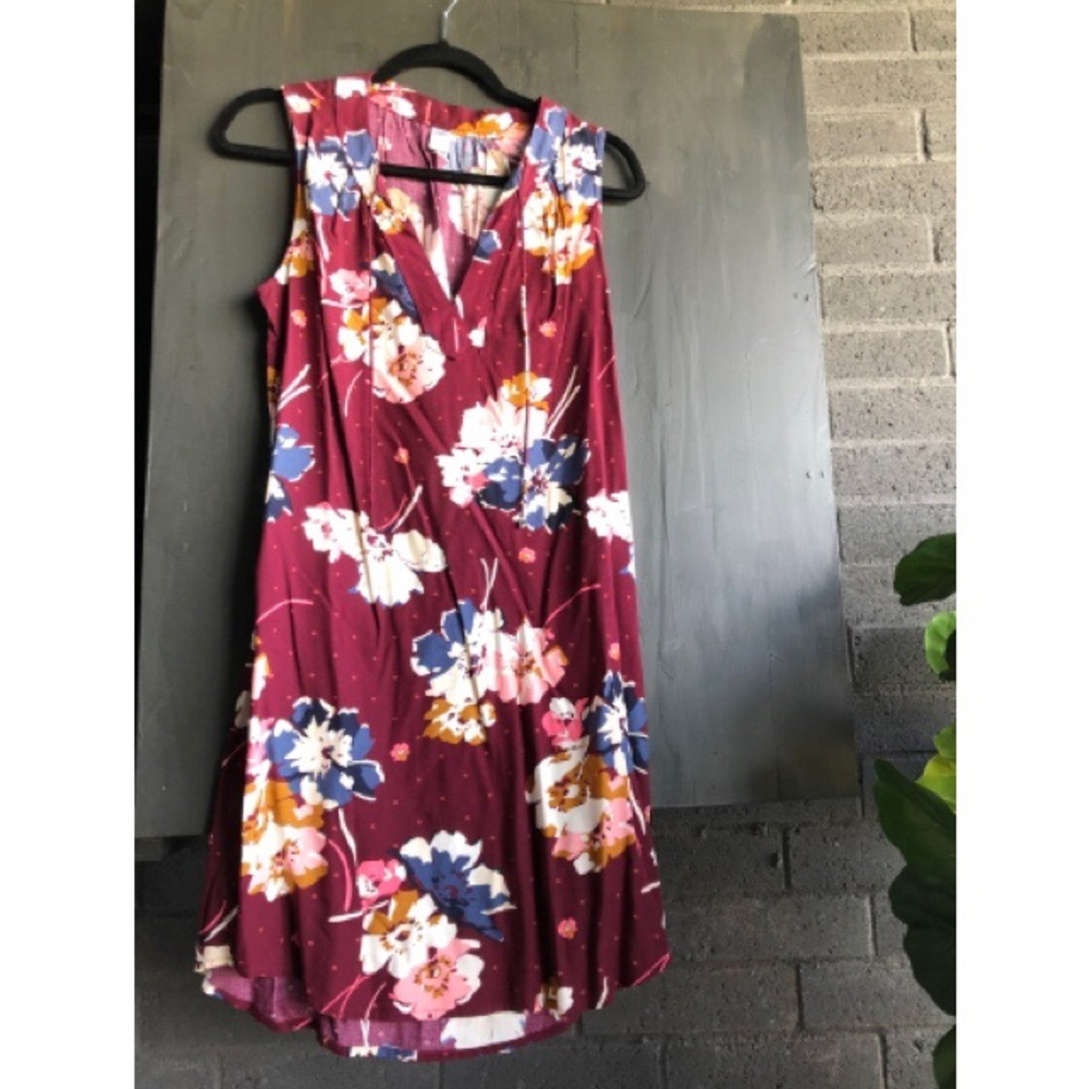 Maroon, blue, white, mustard dress